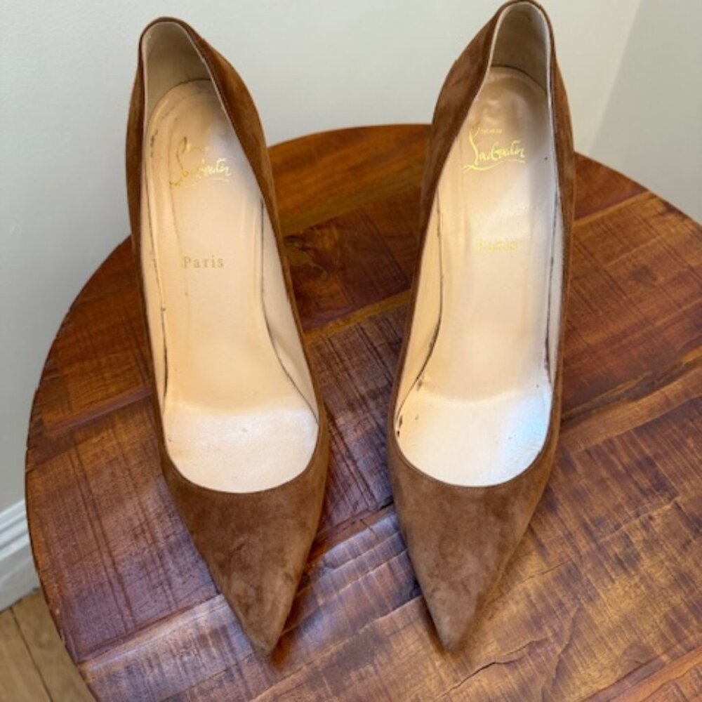 Christian Louboutin Suede Camel Pump